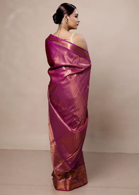 Pink Kanjivaram Silk Saree With Blouse Piece