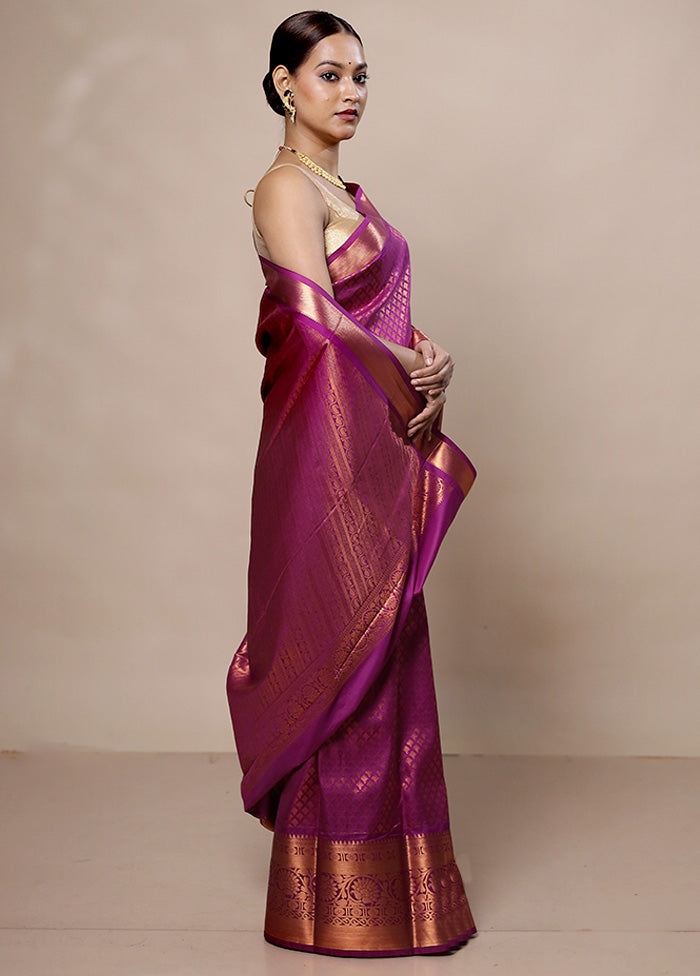 Pink Kanjivaram Silk Saree With Blouse Piece