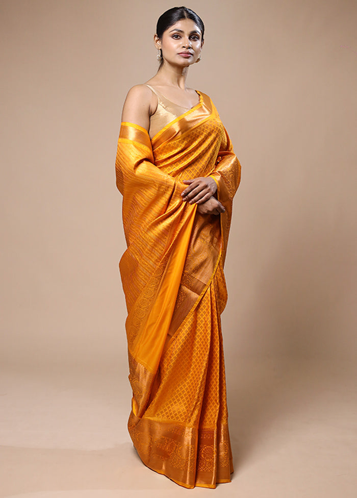 Yellow Kanjivaram Silk Saree With Blouse Piece