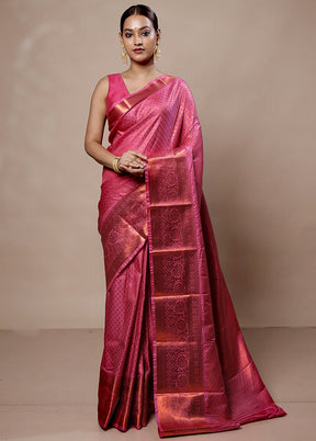 Pink Kanjivaram Silk Saree With Blouse Piece