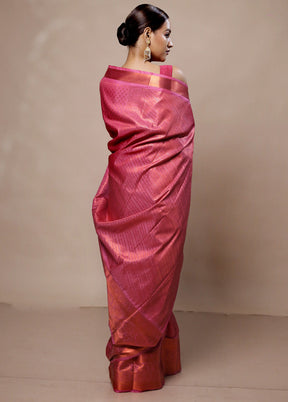 Pink Kanjivaram Silk Saree With Blouse Piece