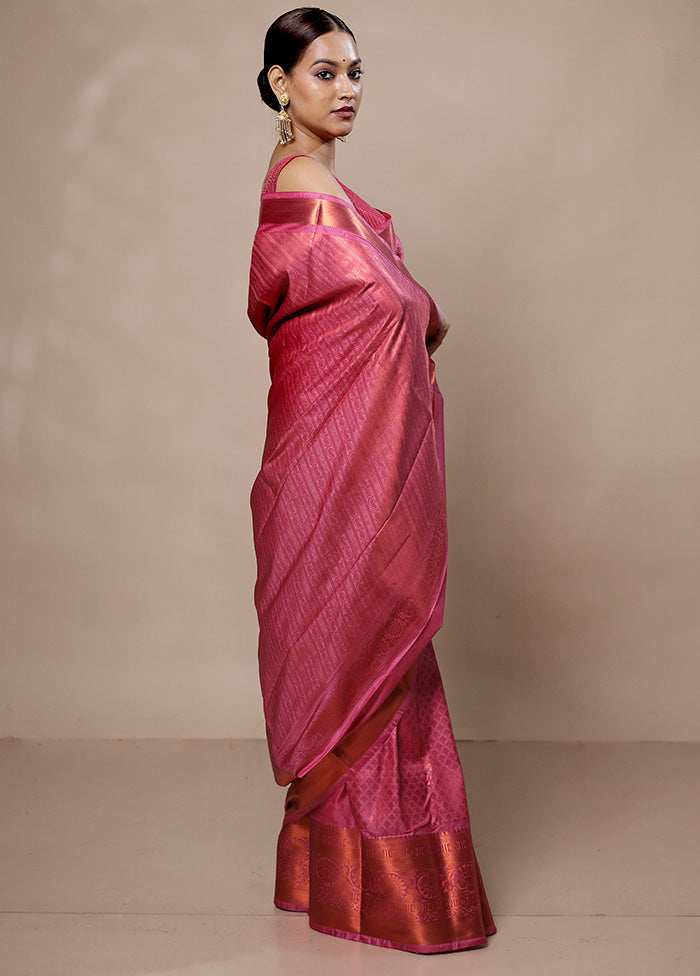 Pink Kanjivaram Silk Saree With Blouse Piece