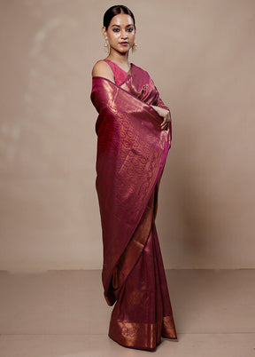 Pink Kanjivaram Silk Saree With Blouse Piece