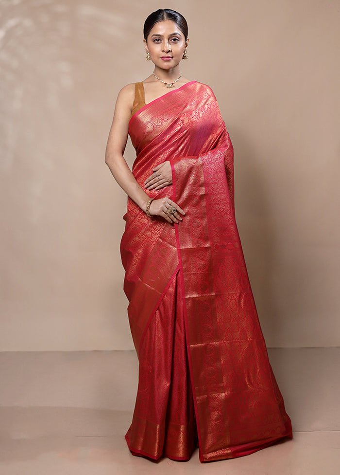 Red Kanjivaram Silk Saree With Blouse Piece