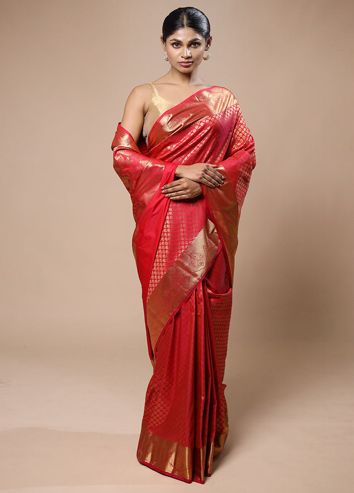 Red Kanjivaram Silk Saree With Blouse Piece