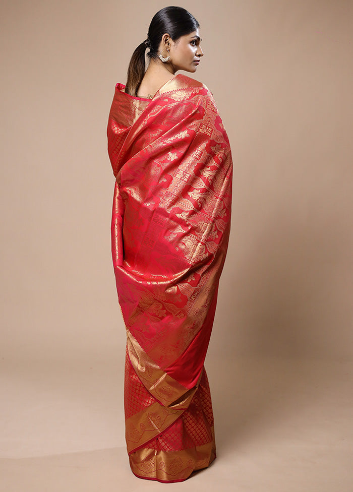 Red Kanjivaram Silk Saree With Blouse Piece