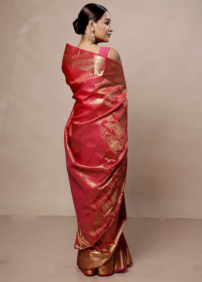 Pink Kanjivaram Silk Saree With Blouse Piece