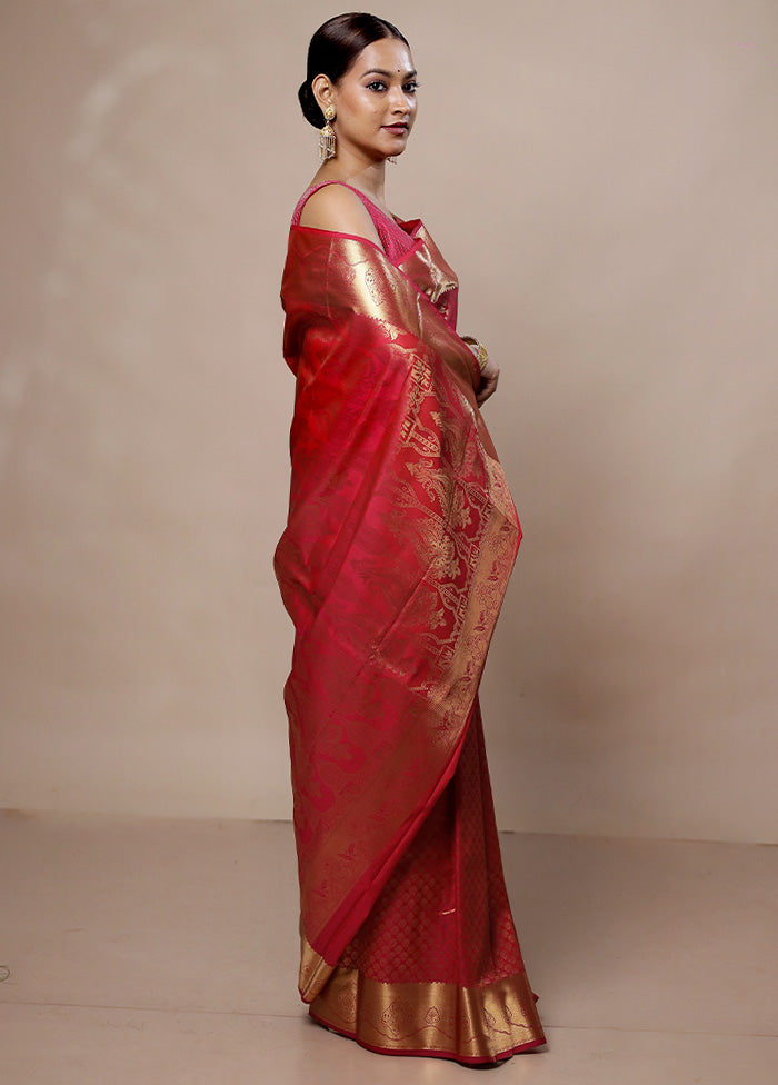 Pink Kanjivaram Silk Saree With Blouse Piece