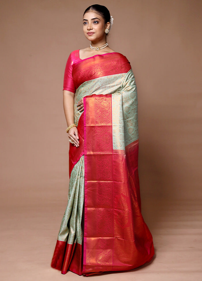 Green Kanjivaram Silk Saree With Blouse Piece