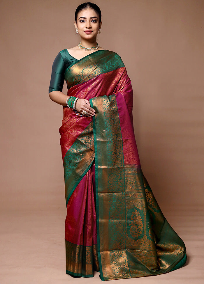 Pink Kanjivaram Silk Saree With Blouse Piece