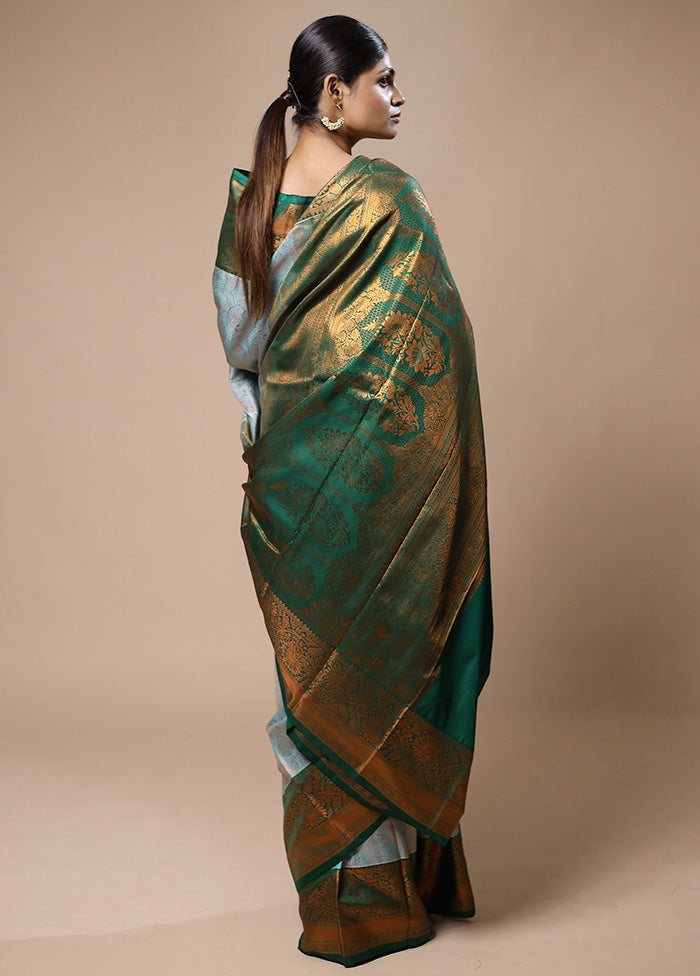 Blue Kanjivaram Silk Saree With Blouse Piece