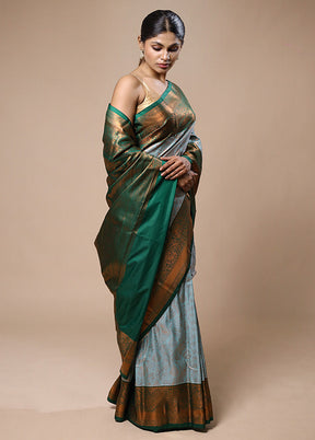 Blue Kanjivaram Silk Saree With Blouse Piece