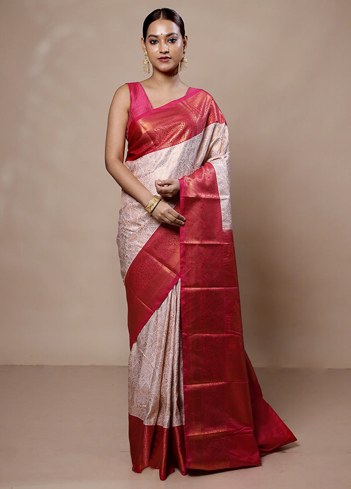 White Kanjivaram Silk Saree With Blouse Piece