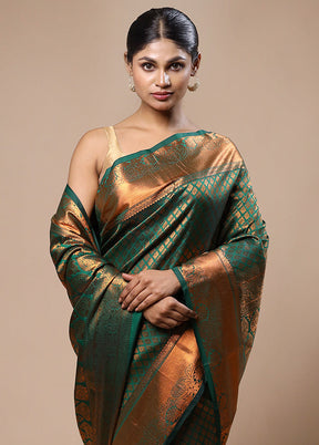 Green Kanjivaram Silk Saree With Blouse Piece