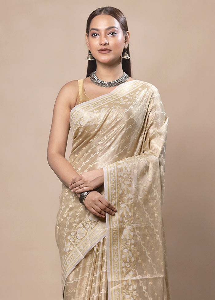 Cream Tissue Silk Saree With Blouse Piece