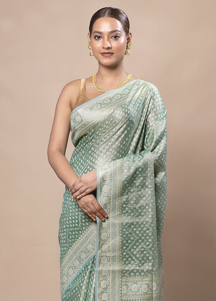 Green Tissue Silk Saree With Blouse Piece