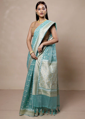 Blue Kora Silk Saree With Blouse Piece