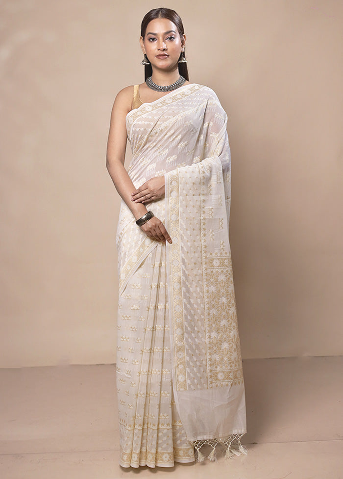 White Kora Silk Saree With Blouse Piece