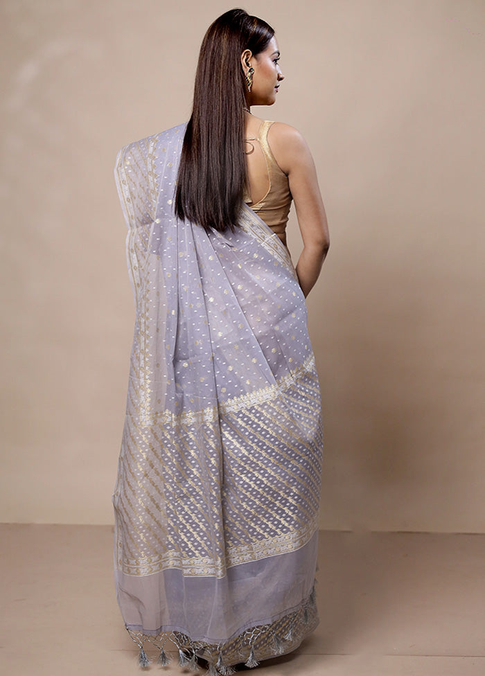 Grey Kora Silk Saree With Blouse Piece