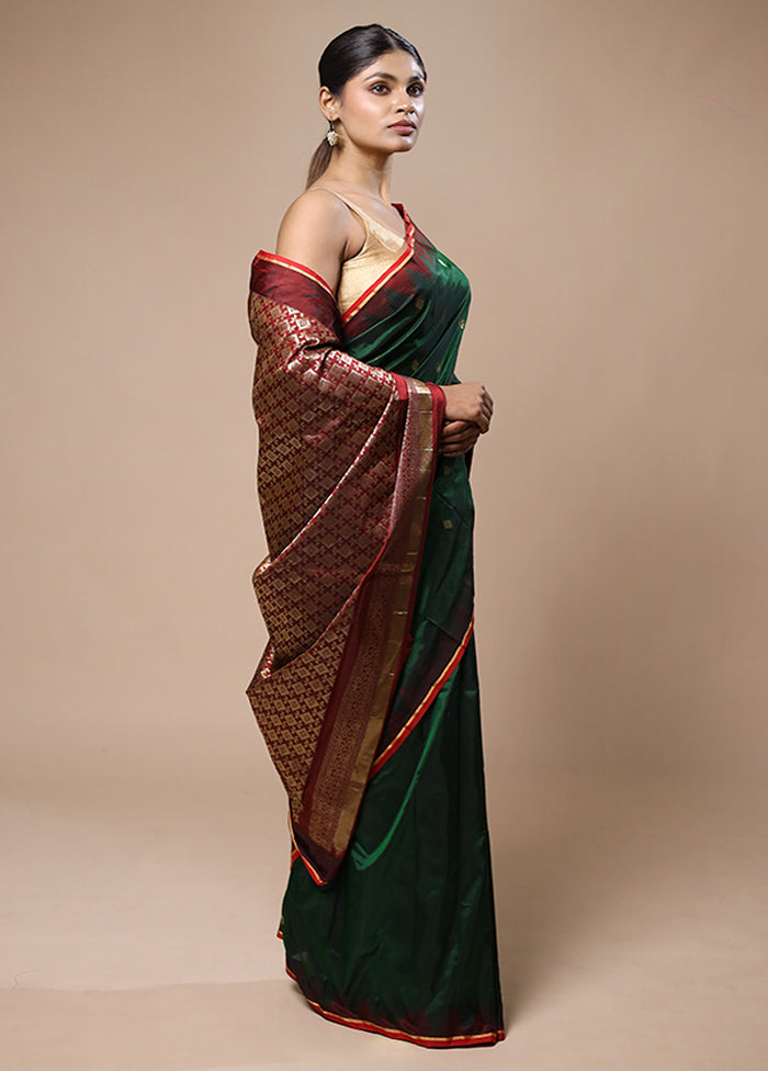 Green Kanjivaram Silk Saree With Blouse Piece