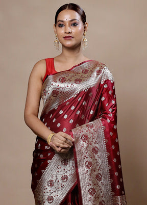 Maroon Banarasi Silk Saree With Blouse Piece