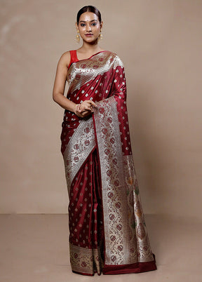 Maroon Banarasi Silk Saree With Blouse Piece