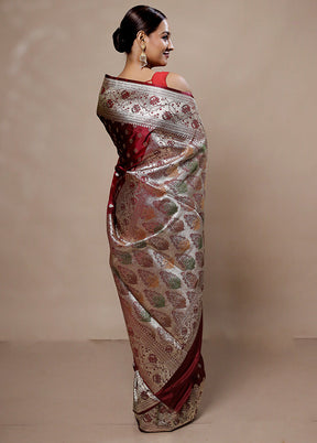 Maroon Banarasi Silk Saree With Blouse Piece