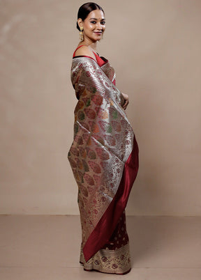 Maroon Banarasi Silk Saree With Blouse Piece