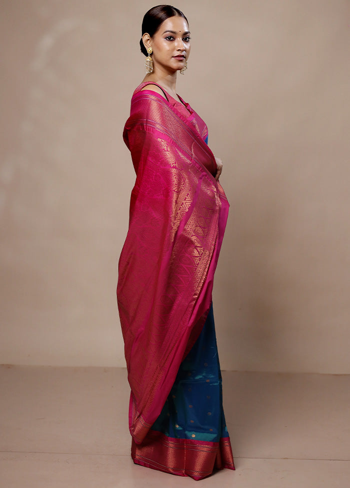 Blue Kanjivaram Silk Saree With Blouse Piece