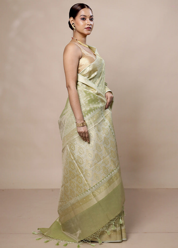 Green Tissue Silk Saree With Blouse Piece