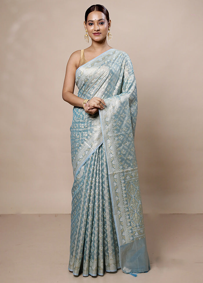 Blue Tissue Silk Saree With Blouse Piece