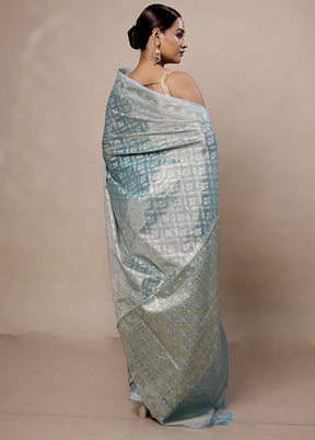 Blue Tissue Silk Saree With Blouse Piece
