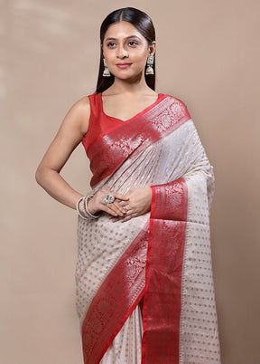 White Kora Silk Saree With Blouse Piece