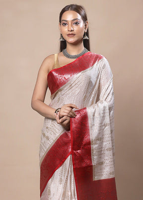 White Kora Silk Saree With Blouse Piece