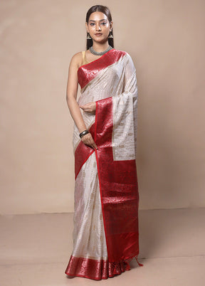 White Kora Silk Saree With Blouse Piece