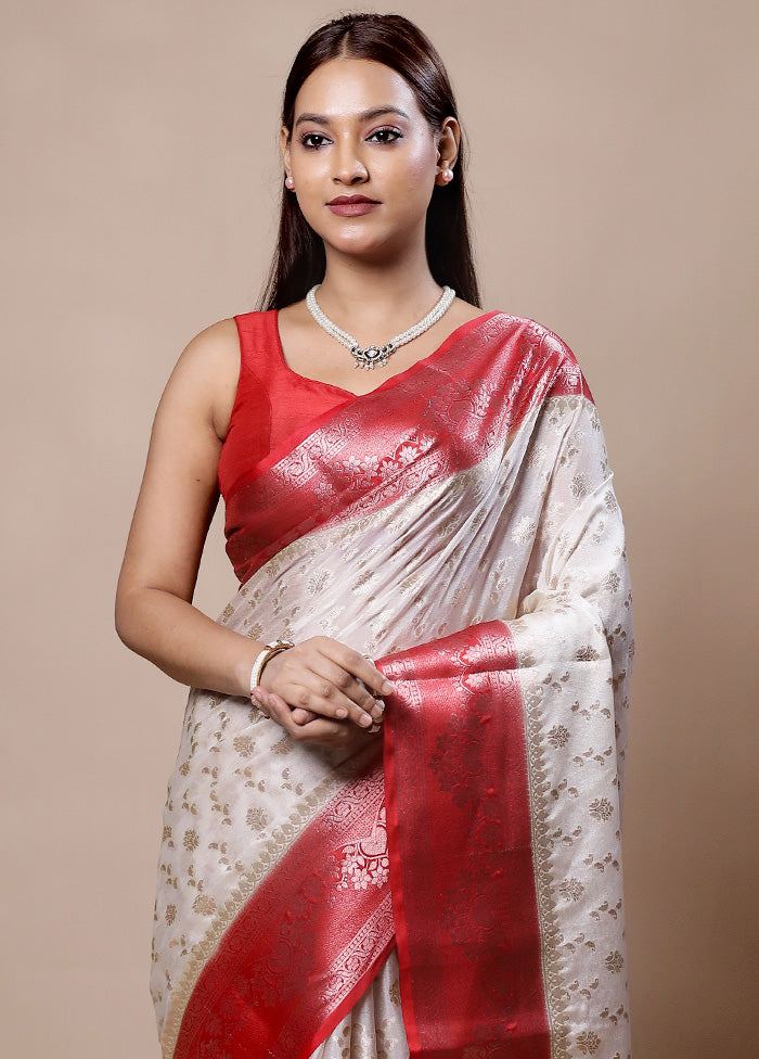 White Kora Silk Saree With Blouse Piece