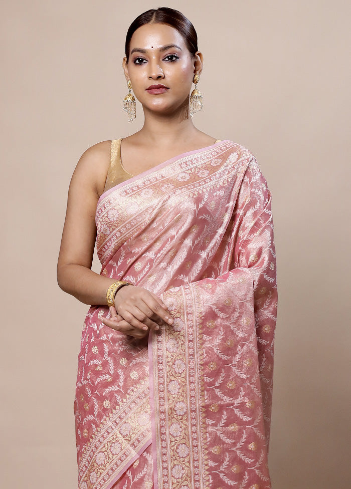 Pink Tissue Silk Saree With Blouse Piece