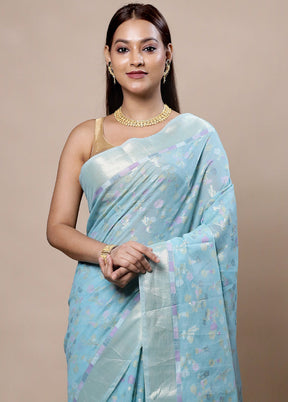 Blue Kora Silk Saree With Blouse Piece