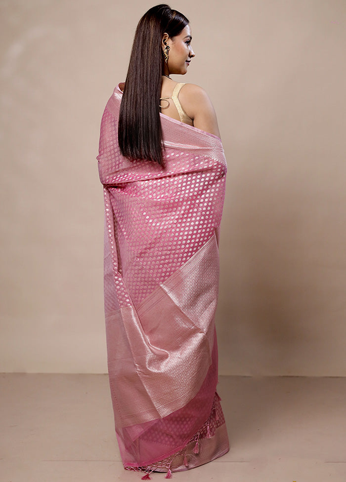 Pink Kora Silk Saree With Blouse Piece