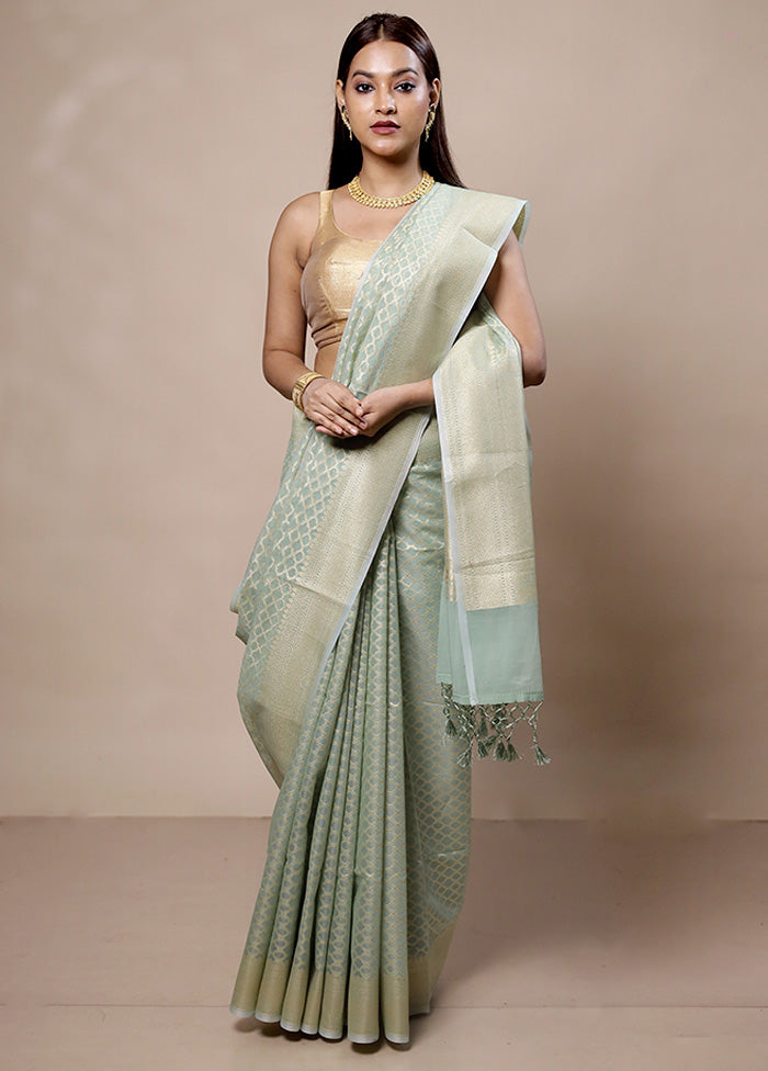 Green Kora Silk Saree With Blouse Piece