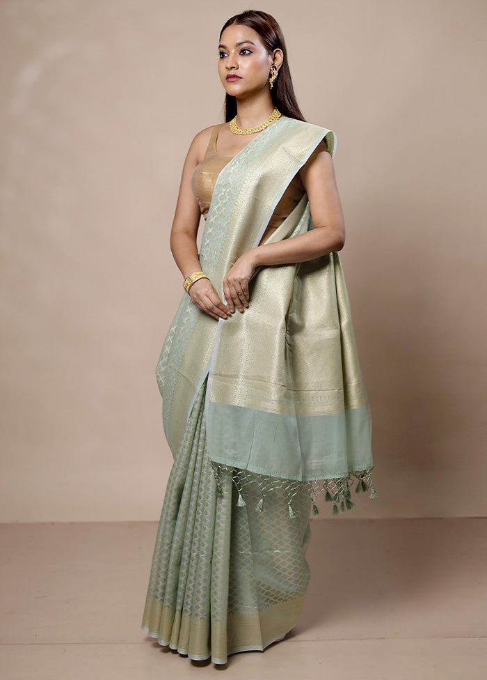 Green Kora Silk Saree With Blouse Piece