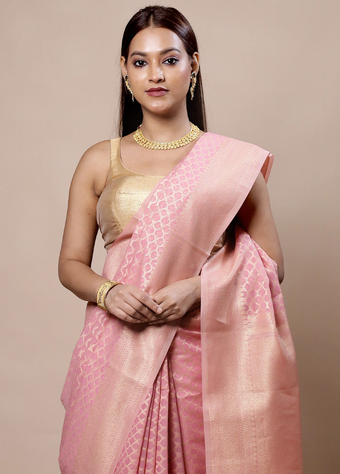 Pink Kora Silk Saree With Blouse Piece