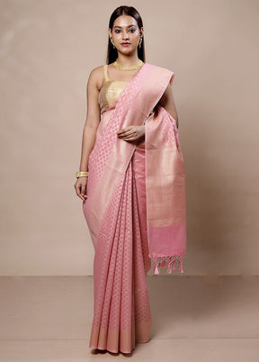 Pink Kora Silk Saree With Blouse Piece