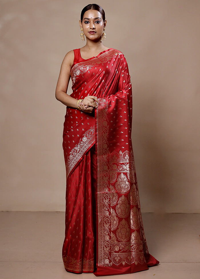 Red Banarasi Silk Saree With Blouse Piece