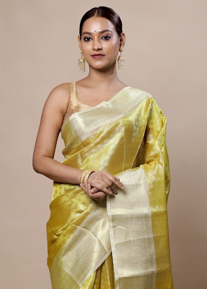 Yellow Tissue Silk Saree With Blouse Piece