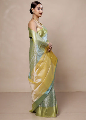 Blue Tissue Silk Saree With Blouse Piece