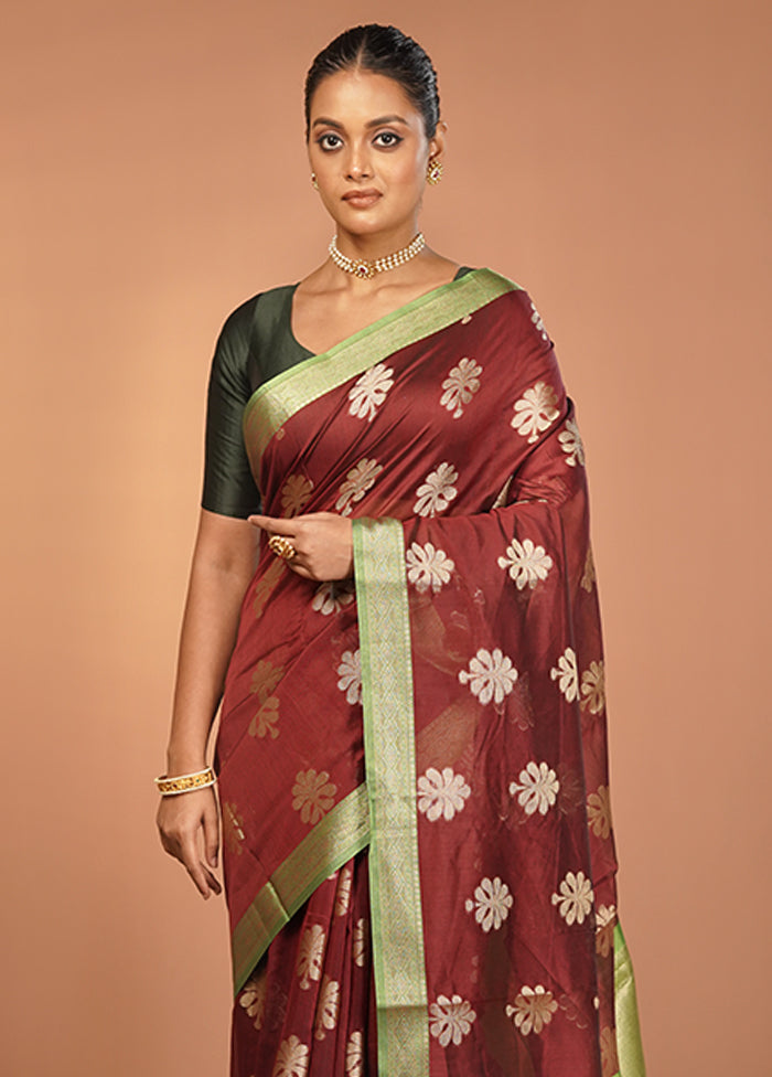 Maroon Cotton Saree With Blouse Piece