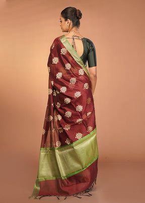 Maroon Cotton Saree With Blouse Piece
