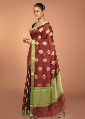 Maroon Cotton Saree With Blouse Piece