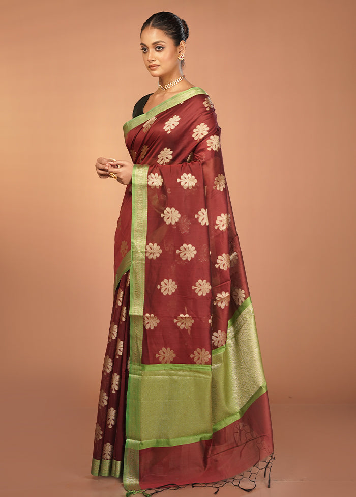 Maroon Cotton Saree With Blouse Piece
